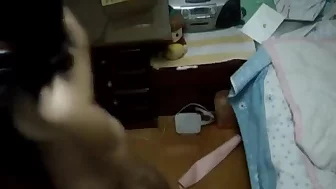 Cute Korean teen with hairy pussy masturbates