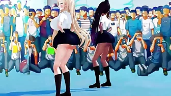 2 Huge Tits Schoolgirls Dancing + Gradual Undressing (3D HENTAI)