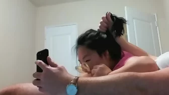 ASIAN FUCKS HER OWN FACE WITH INSANE HARDCORE DEEPTHROAT BLOWJOB