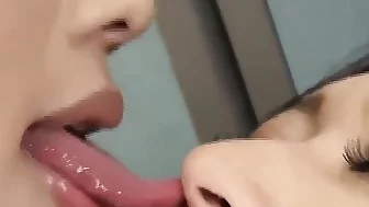 Sloppy tongue kissing asian girls