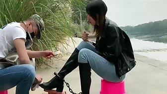 Chinese Cutie Shackled In Public